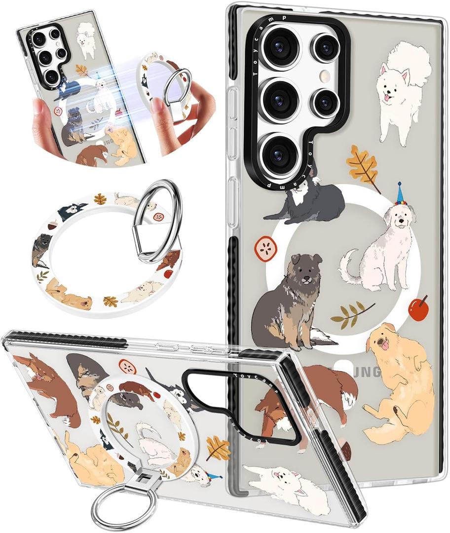 Toycamp for Samsung Galaxy S25 Ultra Case Compatible with Magsafe - Cute Design 360Magnetic Ring Holder Stand Kickstand Funny Dog Girly Pretty Fashion TPU Phone Covers for Women Tenn Girls