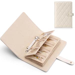 Vlando Teacher Gifts for Women,Travel Jewelry Organizer Case,Jewelry Storage Book Ring Binder with Clear Zipper Velvet Jewelry Pouches Bags for Rings,Necklace,Earrings-Cream White