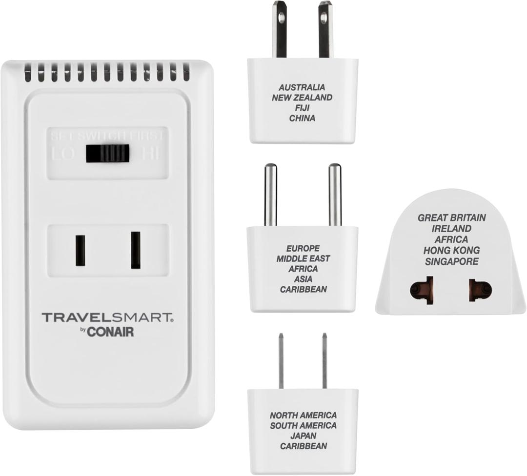 Conair Voltage Converter and Universal Travel Adapter, European Travel Plug Adapter, Univerasal Adapter Plug Converter for Travel, 6 Piece Set