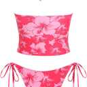 ZAFUL Floral Twist Bikini Set for Women Halter Tankini Tie Side String Swimsuit Two Piece Bathing Suit (Pink, M)
