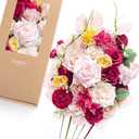 Ling's moment Fake Flowers Box, Faux Artificial Greenery Stems Foam Dahlia Gardenia Roses Silk Hydrangea Ranunculus Fabic Flower for Centerpieces Bouquet Wedding Vase, Hot Pink & Blush, Deluxe Combo