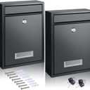 Gisafai 2 Pcs Mailboxes for Outside Wall Mount Large Donation Suggestion Box for Mailbox Postbox Letters Newspapers Rust Proof with Slot Steel, 12.68 x 8.54 x 3.31 Inch, Black(Key Lock)