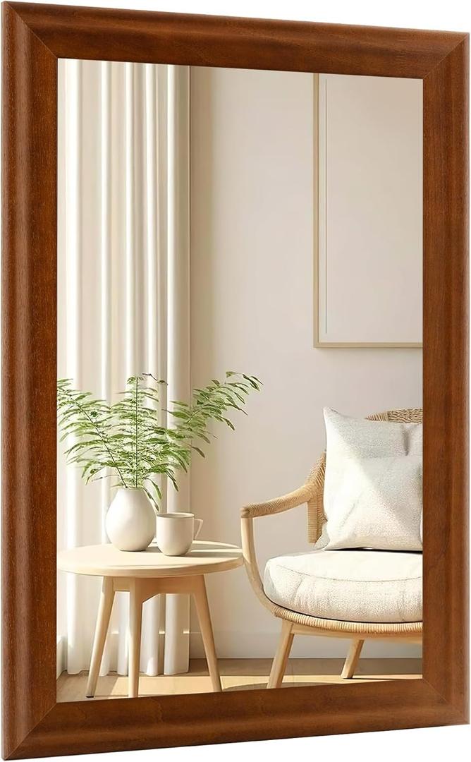 CULER Rustic Wood Wall Mirror for Bathroom,Rectangle 24 x 36 inch Hanging Vanity Mirrors with Wooden Frame for Living Room,Bedroom,Entryway(Walnut Brown)