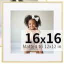 ZLG Gold 16x16 Poster Frame, Premium 16x16 Metal Frame Matted to 12x12, 16x16 Picture Frame, Tempered Glass, Wall Hook Included