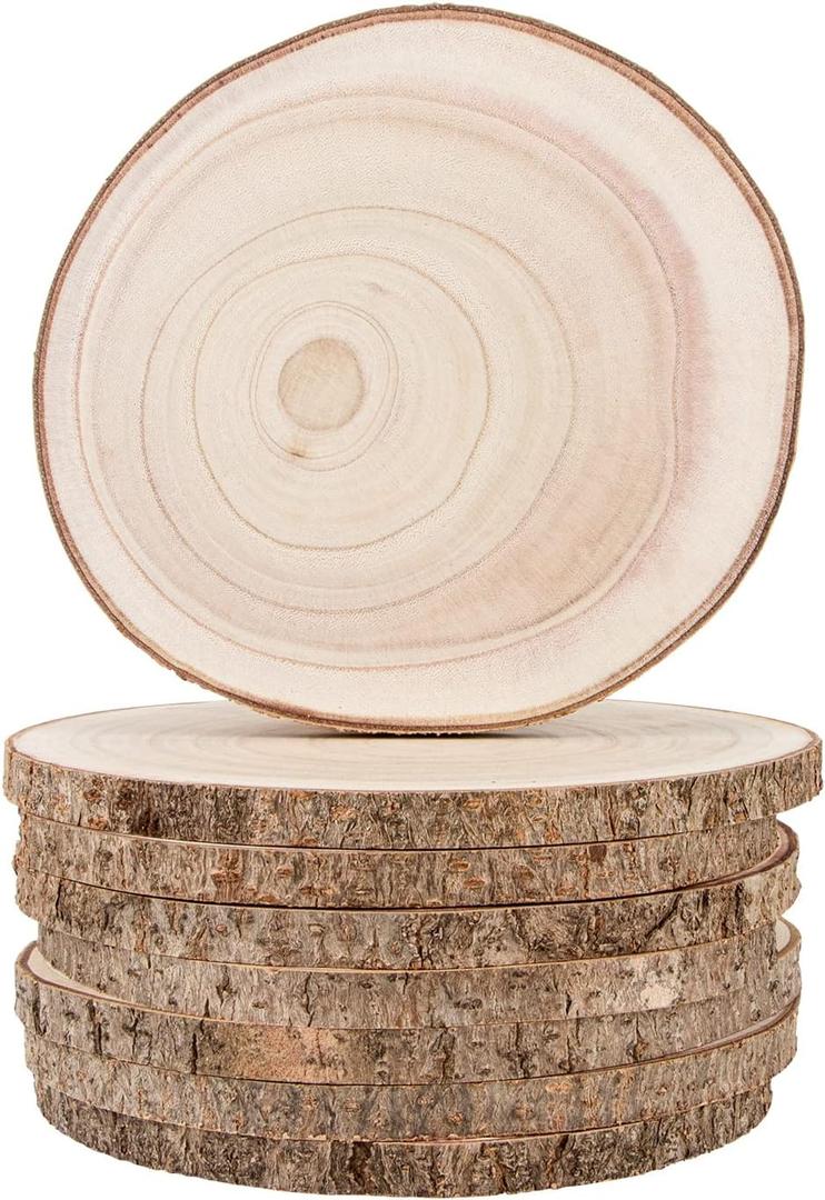 Maputune 8 Pcs 7-8 in Large Unfinished Wood Slices for Centerpieces, Natural Rustic Wooden Plate for DIY Craft, Round Wood Chips for Signage Painting Wedding Party Christmas Decor