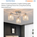 Dellemade Silver Crystal Chandelier, 3 Lights Ceiling Light, Modern Lighting Fixture for Living Room, Dining Room, Bedroom 