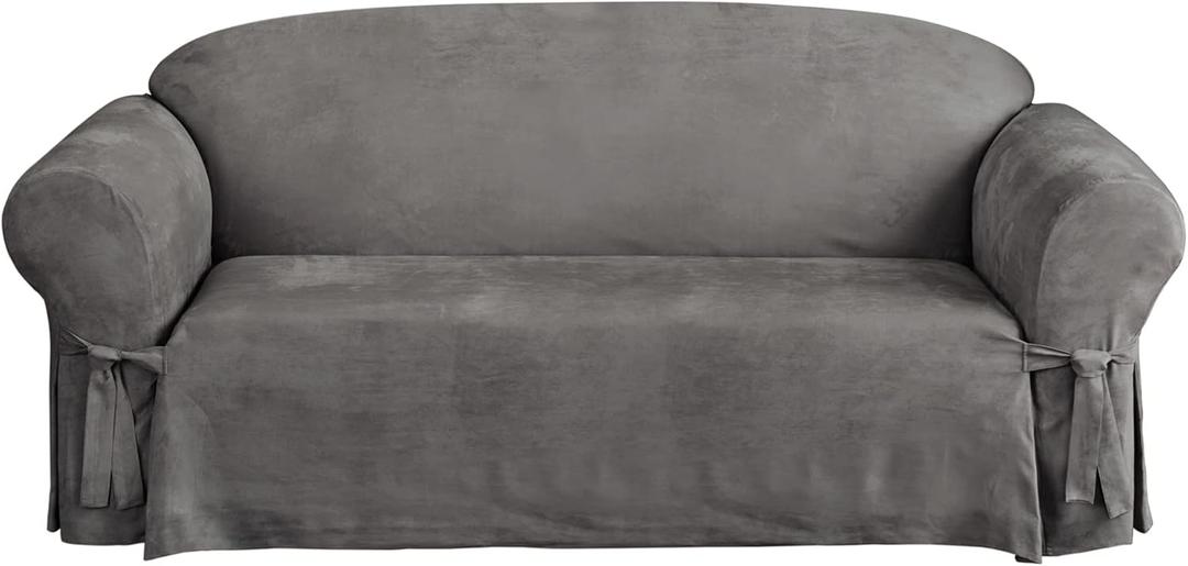 SureFit Soft Suede 1 Piece Sofa Slipcover in Middle Gray