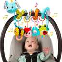 BATOHO Car Seat Toys for Babies 0-6 Months, Hanging Spiral Activity Stroller Toy for Infants 3-6 Months, Developmental Toy for Newborn 0 3 6 12 Month with Music Box Rattle Squeaker- Blue Elephant