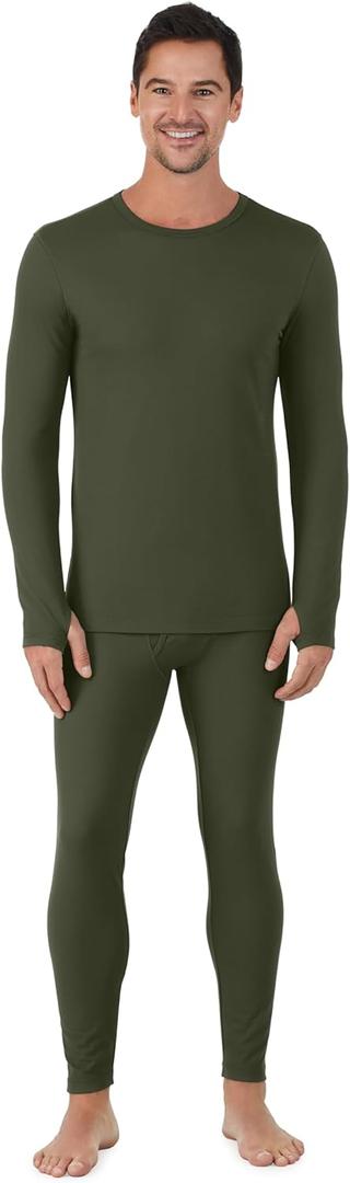Cuddl Duds Mens Heavyweight Cold Weather Fleece Lined Thermal Set  Long Sleeve Shirt & Leggings  Lounge Sets for Men (XX-Large, Hunter Green)