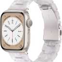 V-MORO Resin Bands Compatible with Apple Watch Bands Lightweight Fashion Strap 45mm/46mm Series 11/10/9/8 Lightweight Band with Starlight Buckle for iwatch Series 7/SE/6/5/4/3/2/1(Pearl white,42/44/45/46/49mm)