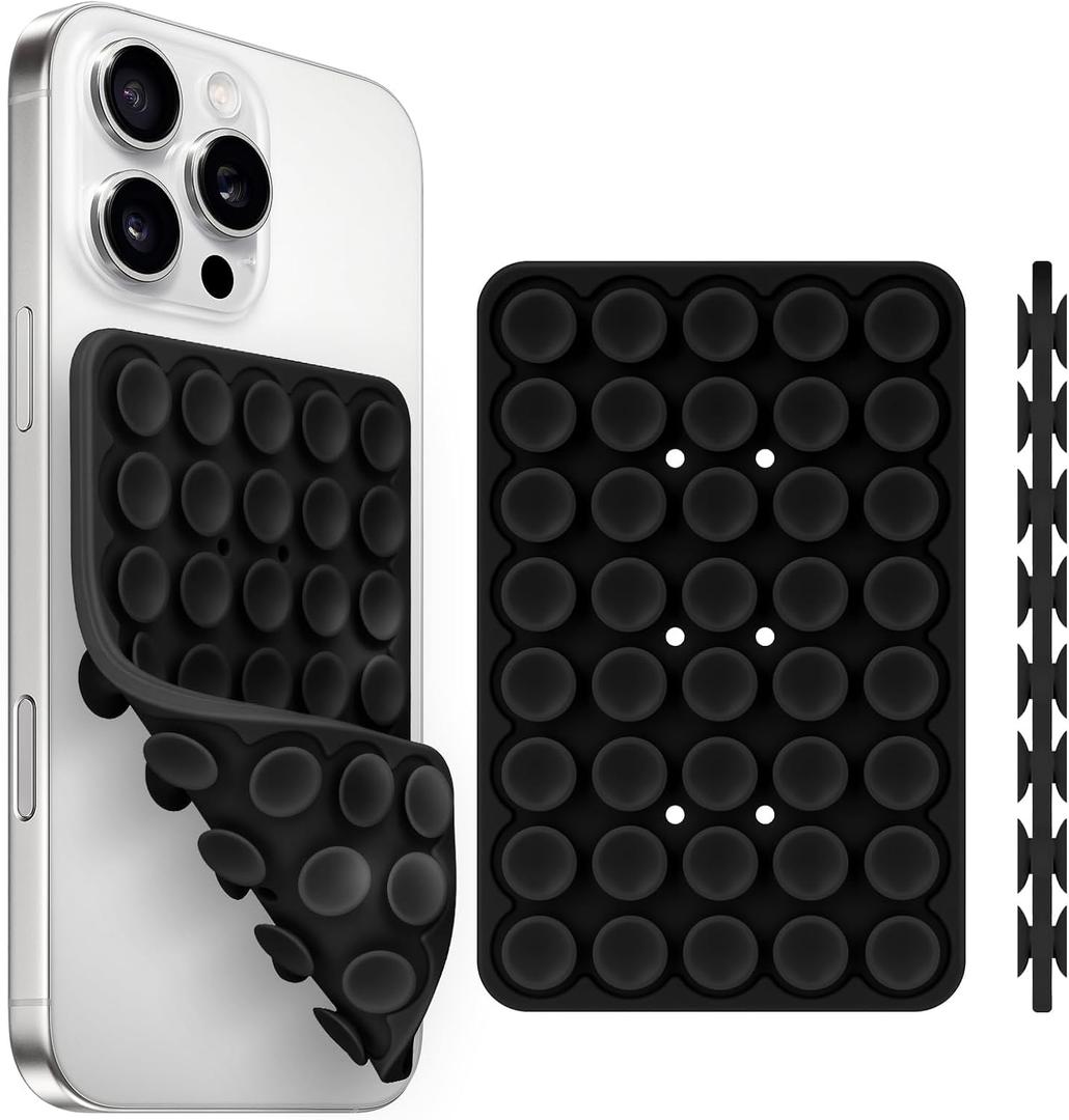3 x Yojaro Silicone Suction Cup Phone Case Mount Double Sided, Phone Accessories Hands-Free Strong Grip Holder for Selfies and Videos, Silicon Phone Stand for iPhone and Android Black