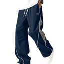 SOLY HUX Men's Baggy Track Pants Drawstring Elastic Waist Parachute Sweatpants Streetwear Dark Blue Large