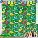 Dinosaur Themed Birthday Party Decorations 2 Pack Tinsel Foil Fringe Curtain Children Baby Shower Parties Supplies Green Photo Booth Prop Backdrop Streamer for Kids 3.3x6.6FT