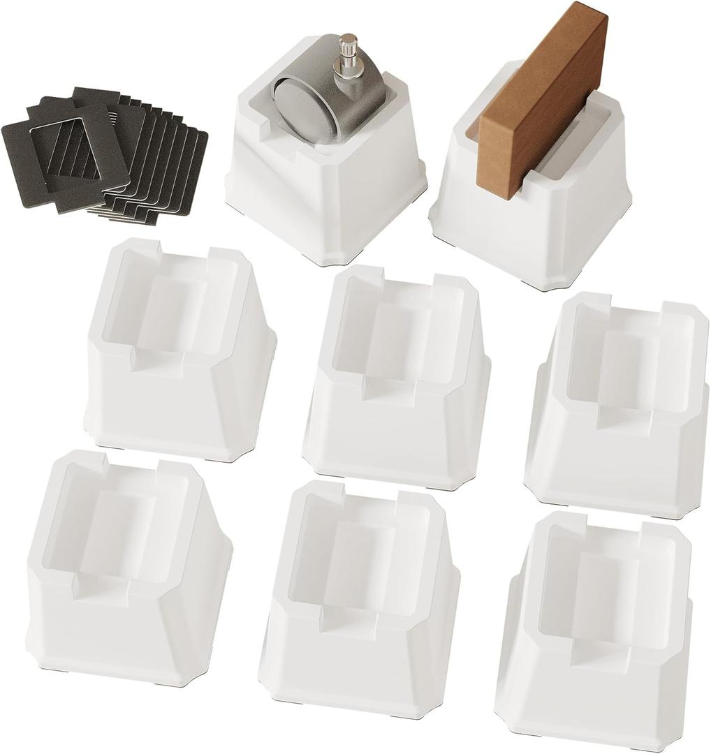 Bed Risers 3 Inch Set of 8 for Wheels, Heavy Duty Bed Elevators Lifts Up 2,000 lbs Furniture Risers 3 in fits for Casters or Legs of Sofa, Table, Bed Frame, White