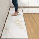 Arttown Anti-Fatigue Kitchen Rug Set of 2 Marble Golden Gold Modern Cushioned Floor Mat, Standing Waterproof Non-Slip Mat and PVC Ergonomic Comfort Foam Rug for Kitchen (17.3 x 47 inch + 17.3 x 29 in, Marble White Kitchen Mat)