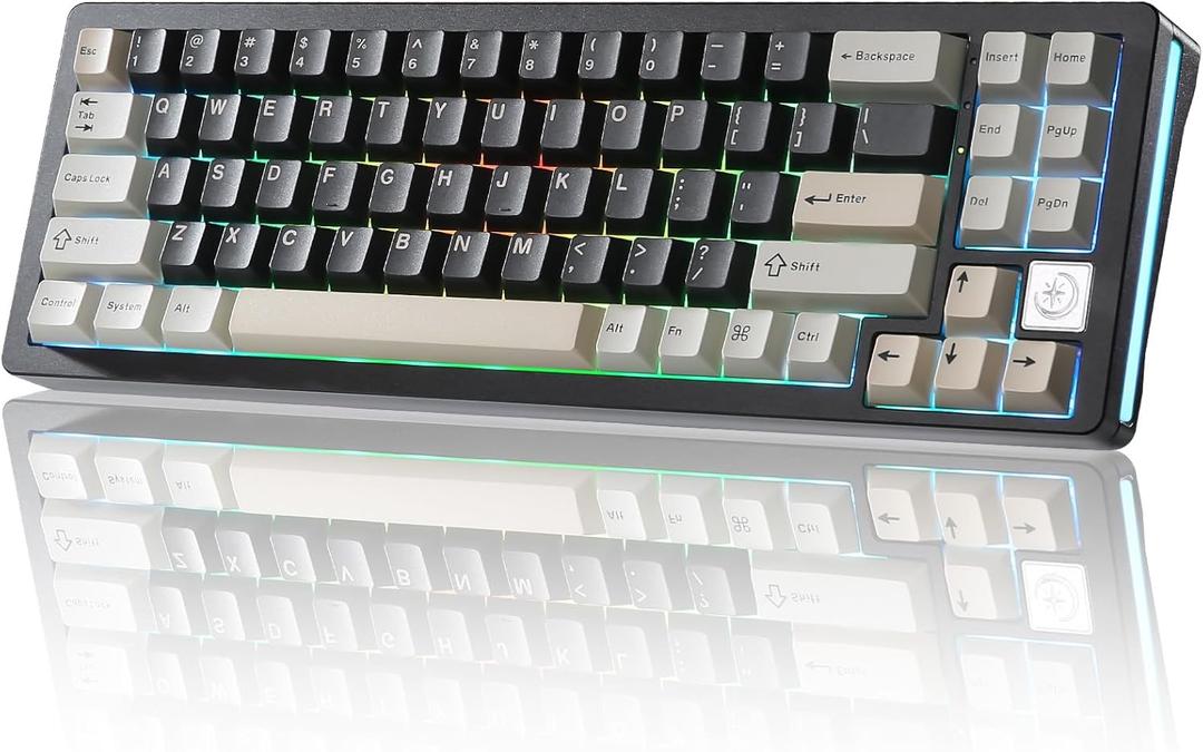 YUNZII AL71 75% Mechanical Keyboard,Full Aluminum CNC,Hot Swappable Gasket,2.4GHz Wireless BT5.0/USB-C Wired,NKRO Programmable RGB Backlight Creamy Typing for Win/Mac(Black,Crystal White Switch)