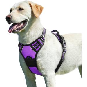 Eagloo Dog Harness for Large Dogs, No Pull Service Vest with Reflective Strips and Control Handle, Adjustable and Comfortable for Easy Walking, No Choke Pet Harness with 2 Metal Rings, Purple, L