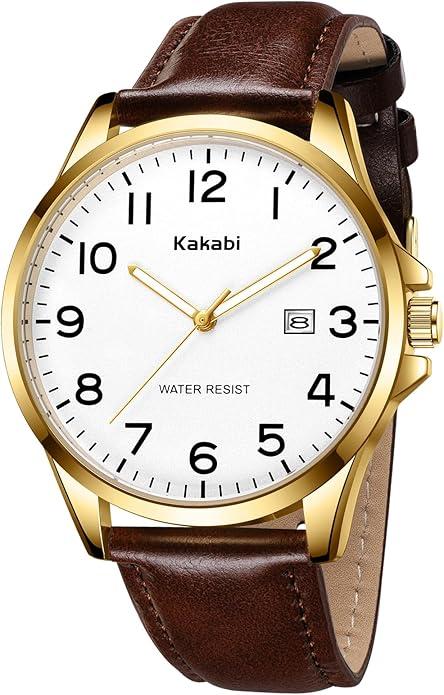 Kakabi Watch for Men, Fashion Minimalist Wrist Watch Waterproof Quartz Analog Date with Leather Strap