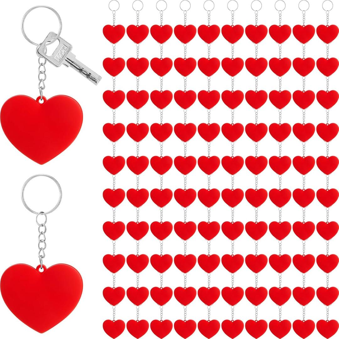 Sureio 100 Pieces Heart Keychain Bulk Mother's Day Keychain Red Heart Costume Accessories for Mother's Day Party Backpacks Decor
