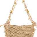 Women's Straw Woven Clutch Purse Summer Beach Pearl Conch Starfish Vocation Bag (Shell Shape)