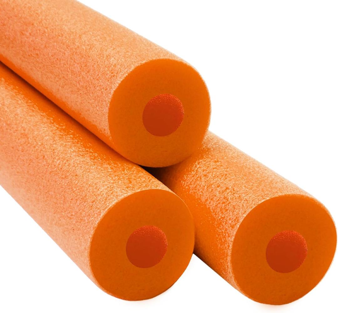 Chochkees Orange Pool Noodles Swimming Hollow Core Foam Tube, Floating Thick Noodles for Floating, Pool Accessories, 52", 3-Pack