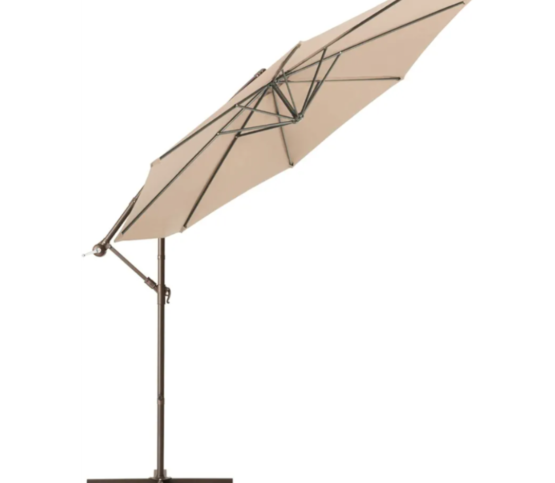 10ft Offset Hanging Market Patio Umbrella with Easy Tilt Adjustment, 8 Ribs for Backyard, Poolside, Lawn and Garden, Beige