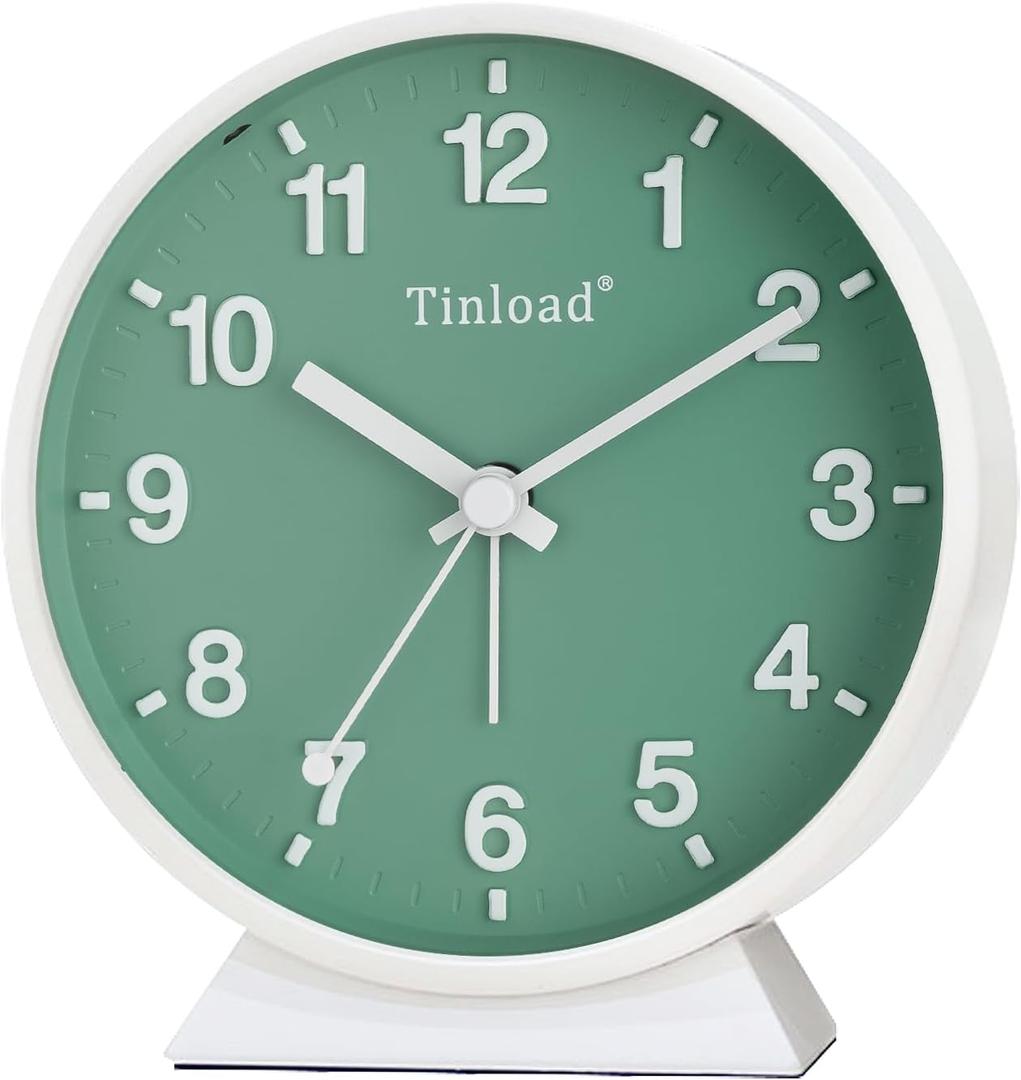 Analog Alarm Clock, 4.5 inch Super Silent Non Ticking Small Clock with Manual Light, Battery Operated, Snooze, Old Fashioned Style Ideal Decor, for Bedroom, Bedside, Desk(Green)