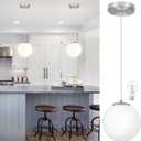 KoKo&Yukina 8 Inch Globe Pendant Light Nickel Globe Pendant Lights Kitchen Island Mid Century Light Fixture with Milky White Glass Shade Adjustable Lights for Dining Room