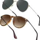 STGATN 2 Packs Round & Aviator Polarized Sunglasses for Women Men UV400 Protection (E. Round Matte Tortoise/Gradient Brown + Aviator Gold/Grey)