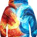 Ahegao Big Boys Orange Flame Sweatshirts Size 12-14 Kid 3D Print Pullover Youth Blue Dragon Hoodies Teens Fashion Long Sleeve Sweater