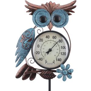 MUMTOP Outdoor Thermometer, 42 Inch Metal Owl Garden Stake Outside Wall Thermometer for Patio, Yard and Garden
