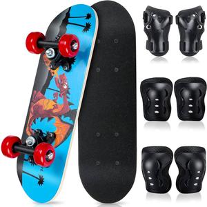 Honoson 7 Pcs Skateboard for Toddlers Beginners Knee Elbow Pads Wrist Guards Gear Set (Fire Dinosaur, Age 25 Kids 17 x 5'')