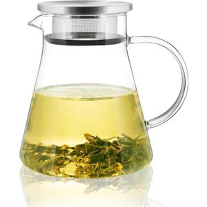 CNGLASS 30.5oz/ 900ml Glass Teapot Stovetop Safe, One-Touch Clear Tea Kettle, Blooming and Loose Leaf Tea Maker