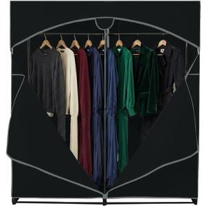 HOLDN STORAGE Portable Wardrobe Closet - 65 lb Large Capacity, Internal Heavy Duty Metal Rod, Zipper & Clear Window, Durable Clothes Organizer, Tool-Free Easy Assembly, Black Canvas Cover