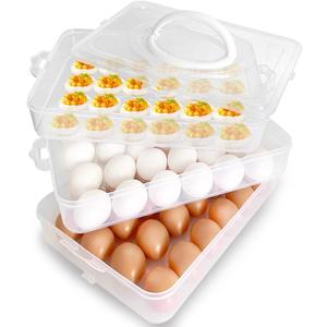 72 Eggs Holder, 3-Layer Deviled Egg Tray with Lid, Egg Containers for Deviled Egg, Egg Carrier Box Dispenser Container with Handle for Refrigerator