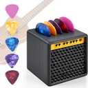 Guitar Pick Storage Box,Guitar Picks Holder Box for Musicians and Collectors,Guitar Pick Display Holder,Mini Speaker Amp Design with 5 Premium Celluloid Picks,Gift for Guitar Players