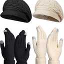 SATINIOR 4 Pieces Women Winter Hats and Gloves Set Touchscreen Gloves Warm Knitted Beanie and Mittens for Women Men (Black, Beige), One Size