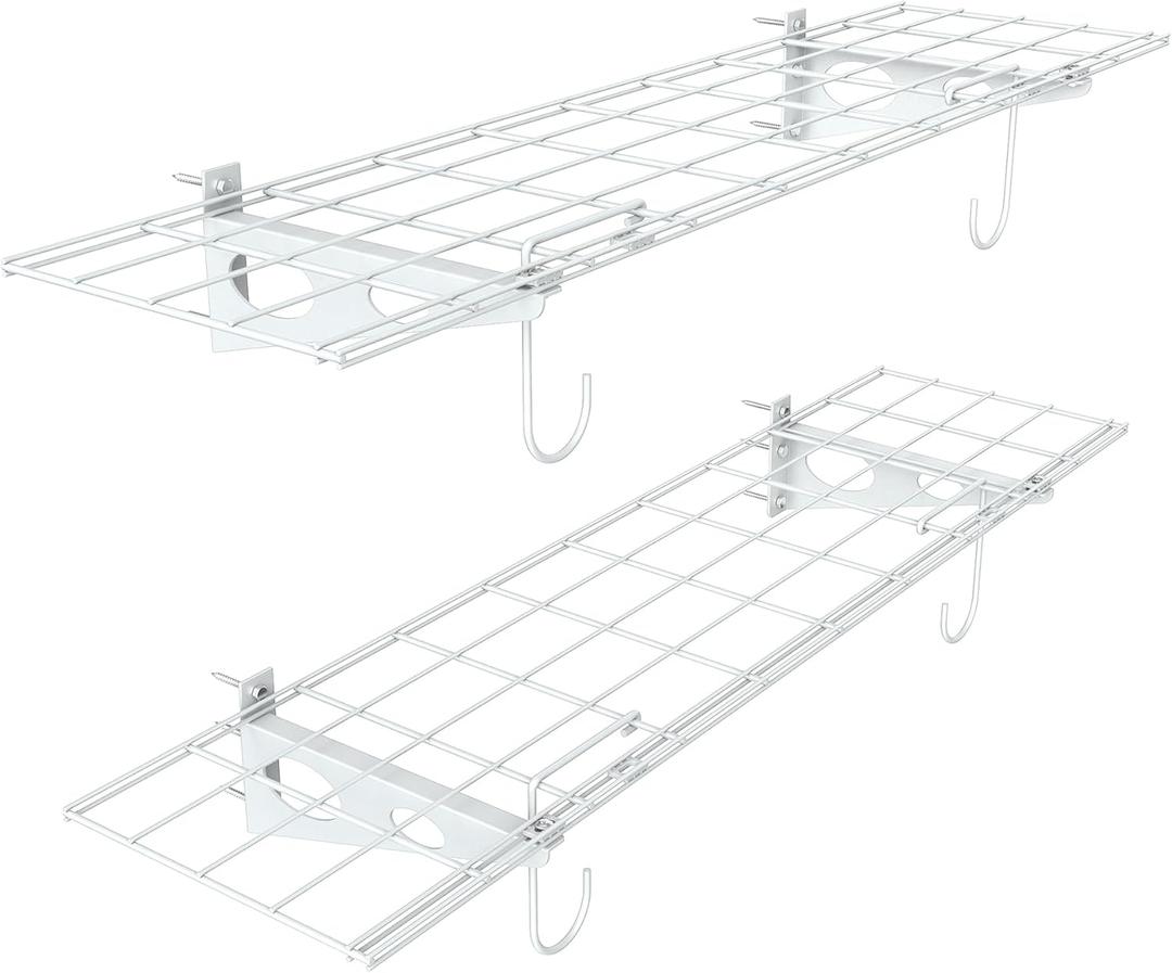 WALMANN Pack of 2 Garage Wall Shelves, 1 x 4 ft/12 * 48 inch Wall Mounted Storage Shelves for Garage Heavy Duty Floating Shelving, Holds Up to 220 Lbs (White)