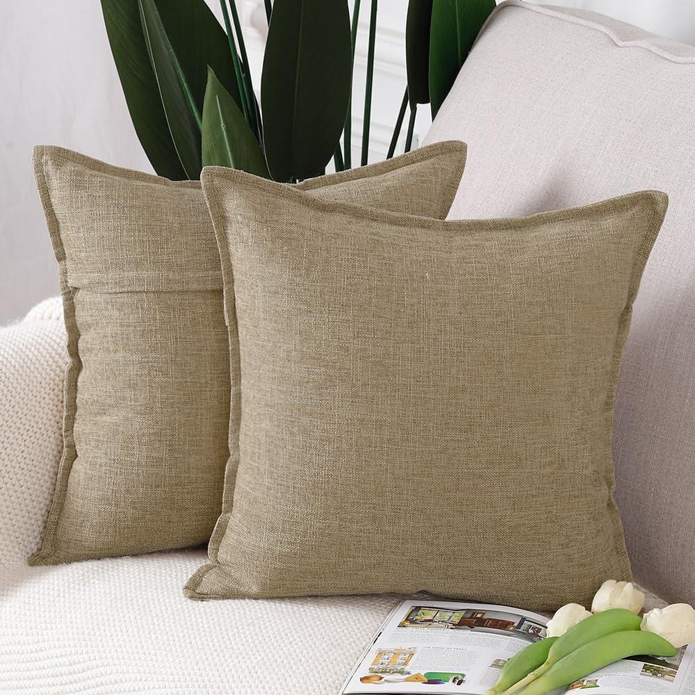 MADIZZ Set of 2 Linen Throw Pillow Covers 18x18 Inch Taupe Soft Decorative Cushion Cover for Sofa Bedroom Pillow Shell