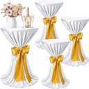 4 Set 108 Inch Cocktail Table Covers with Satin Sash Round Satin Table Overlay Cocktail Tables Skirt for Wedding Party Banquet Decor, Fits 60cm Round Tables(White, Gold)