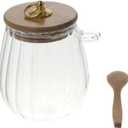 21oz Glass Container with Bamboo Lid and Spoon,Glass Bowl Glass Jar for Sugar Coffee Bar Accessories(C), Transparent