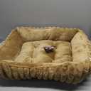 Small Dog Beds for Small Dogs - Washable Cat Beds for Indoor Cats, Rectangle Orthopedic Puppy Bed with Fluffy Removable Cover, 20x19x7inches, Beige