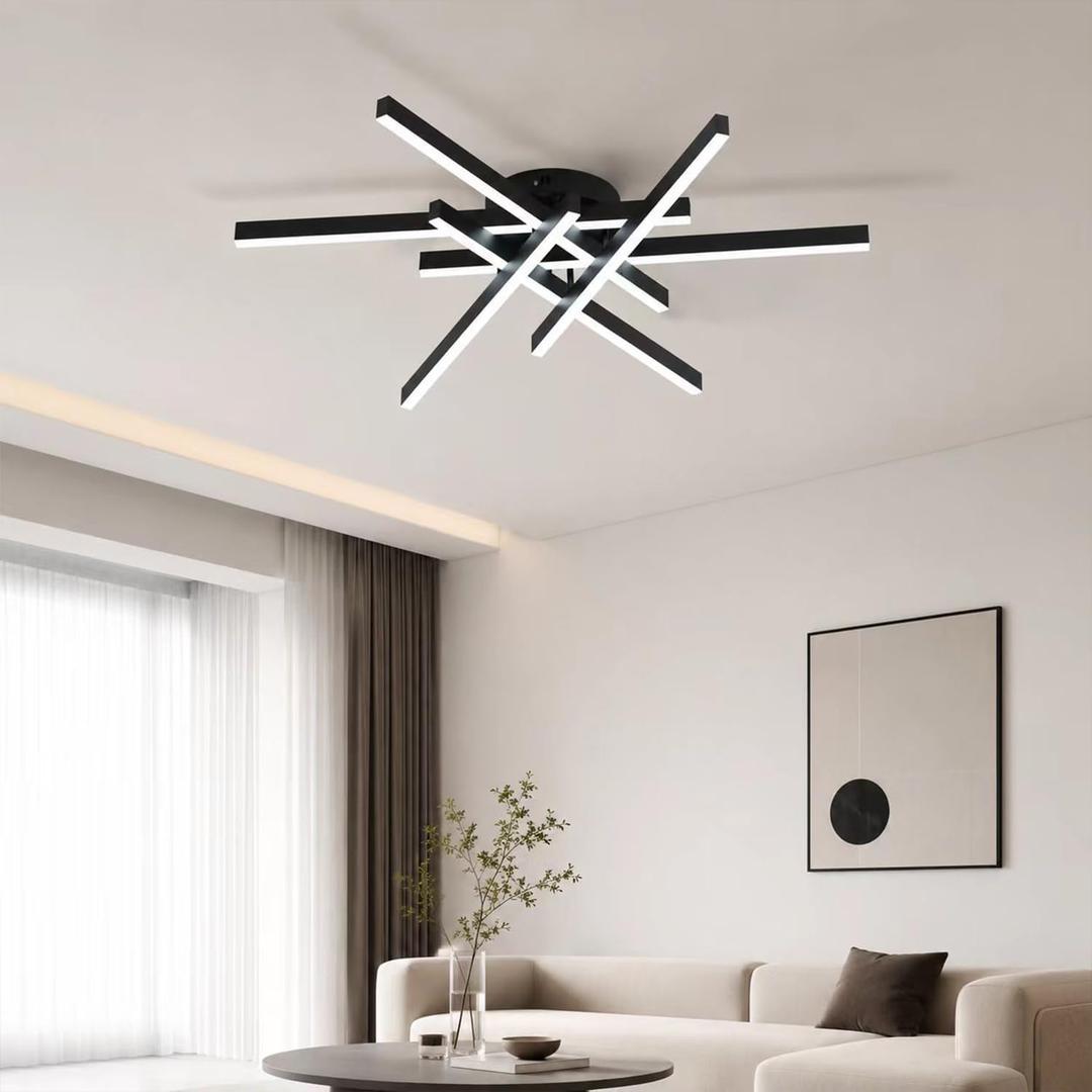 Semi Flush Mount Modern Light Fixture,35.4" Modern LED Ceiling Lights Fixture,for Hallway,Entrance,Cafe,Living Room,Bedroom,Corridor,Porch,Passage Light Fixtures (Black (6-Lights)), 12.0 Inches