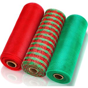 Shappy 3 Pack Christmas Decoration Mesh 10 Inch x 26 Yard Decoration Mesh Ribbon for Wreaths Poly Burlap Ribbon for Christmas Day Wrapping Xmas Craft(Red, Green)