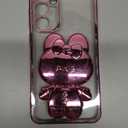 for Samsung Galaxy S24 Fe Case for Women Girls,Cute Hidden Rabbit Mirror Kickstand,Plating Soft Clear TPU with Camera Lens Protector,Luxury Bling Glitter Layer Girly Phone Case for Samsung S24FE Pink