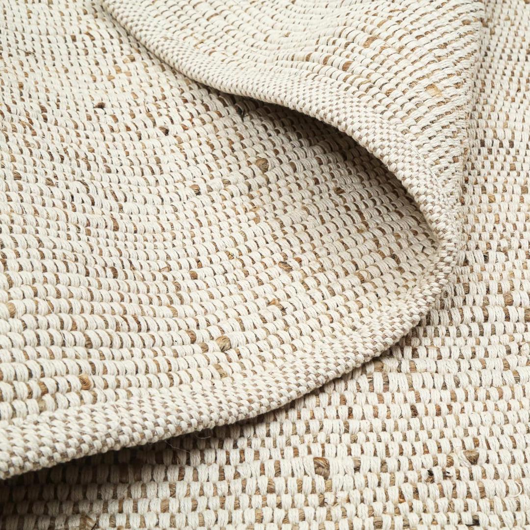 Natural Jute Cotton Area Rug - 5x8 Rug - Boho Rugs for Living Room, Bedroom, Dining Room, Hallway, Office, Entryway - Rustic Vintage Bohemian Carpet Home Dcor - Hand Woven Rugs 5x8 ft