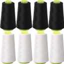 2 x Black & White Sewing Thread, 8PCS 40S/2 3000 Yard Spool Serger Thread, All Purpose Polyester Thread Serger Thread Cones