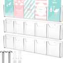 Honoson 3 Pack Wall Mount Pamphlet Holder Acrylic Brochure Holder with 5 Pockets, 4 Inch, Clear Wall Brochure Display Stand Hanging Rack for Pamphlet Flyers Booklet Menus Menu Advertise