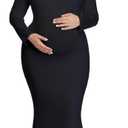 YnimioAOX Maternity Photoshoot Dress Long Sleeve Elegant Maxi Photography Dress Slim Stretchy Gowns (Black, XL)