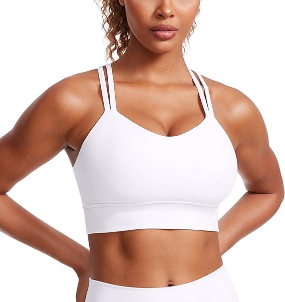 Softness Mold Butterluxe Strappy Longline Sports Bras for Women - Double Spaghetti Strap Workout Yoga Crop Top Medium, White 